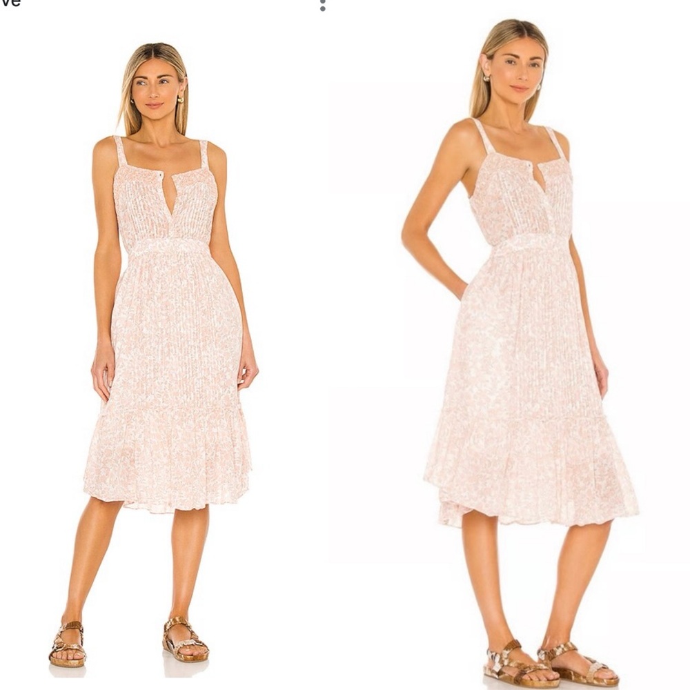 LoveShackFancy Pale Pink Floral Midi Dress